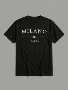 Playera negra hombre casual padre primavera verano ciudad italia - Negro - Ver 2