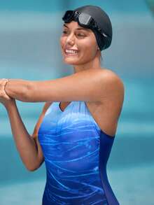 Swim Nautrix Maiô Estampado de Peça Única Primavera/Verão 2026, Roupa de Praia Casual & Maiô Esportivo de Peça Única para Mulheres Maiô de Peça Única Traje de Natação - Azul - Visão 4