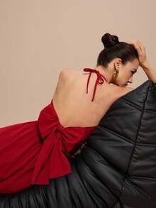 Olia Maree Olia Maree 女士纯色露背系带褶皱优雅约会派对连衣裙 - 紅色 - 查看 2