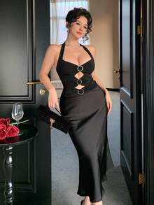 DAZY 女士性感露背无袖亮片镂空短款上衣，适合音乐节、派对、婚礼、春夏穿着 - 黑色 - 查看 9