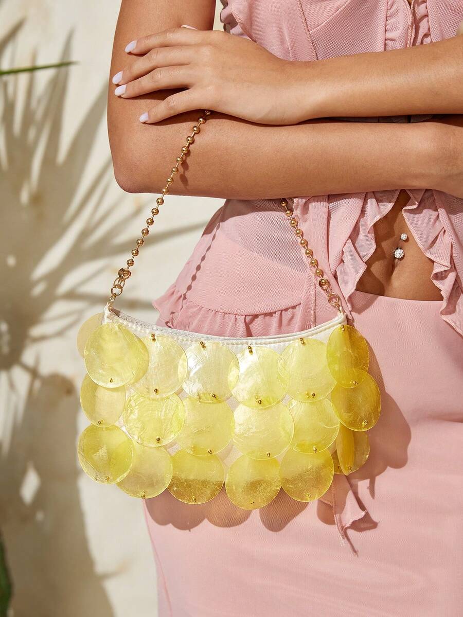 SHECARRY 女士手提包，黄色，时尚，简约，优雅，百搭，适合海滩、度假、假日、夏季、海边等场合。 - Butter Yellow - 查看 1