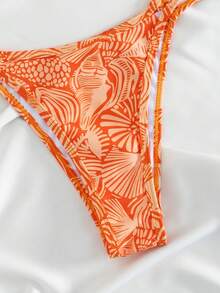 Swim Vcay Spring/Summer New Arrival Sweet Orange Base Seashell Print Tie-Side Two Pieces Three-Point High-Cut Triangle Bikini Set, Sexy Push-Up Swimwear For Women, Beach Holiday Vacation - Burnt Orange - View 6