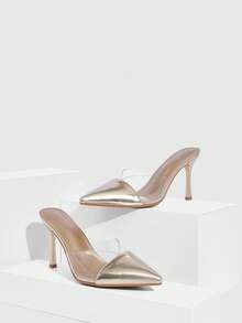 CUCCOO SZL Mules de tacón alto versátiles, elegantes y de uso diario con punta puntiaguda para mujer - Dorado - Ver 2