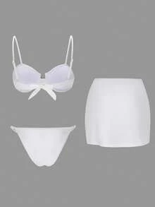 Swim Oasis Bộ 3 món phong cách Bohemian dành cho nữ, áo tắm hai dây, bikini thời trang, gợi cảm kiểu nghỉ dưỡng biển, bikini có dây đeo điều chỉnh được, chất liệu mềm mại, phù hợp cho bãi biển, khu nghỉ dưỡng, thanh lịch, phong cách cổ điển, bộ bikini có gọng và đệm mút chất lượng cao. - trắng - Xem 2