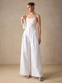 Selenza Women's Pleated Casual Versatile Daily Wear Wide Leg Jeans - White - View 7