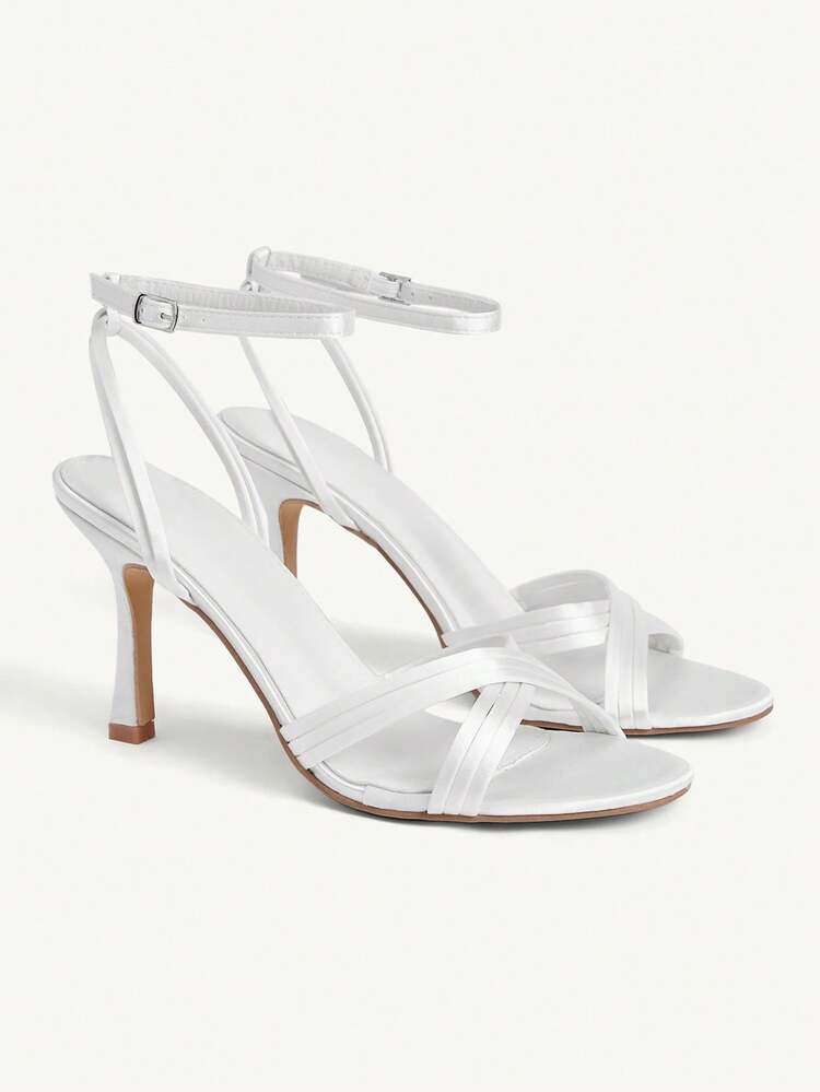 CUCCOO CHICEST Women Shoes Outdoor Women's Round Toe Thin High Heel Cross Strap Design Satin Fabric Stylish Simple Breathable Comfortable Daily Parties Banquet Night Clubs Use Shoes Summer Shoes