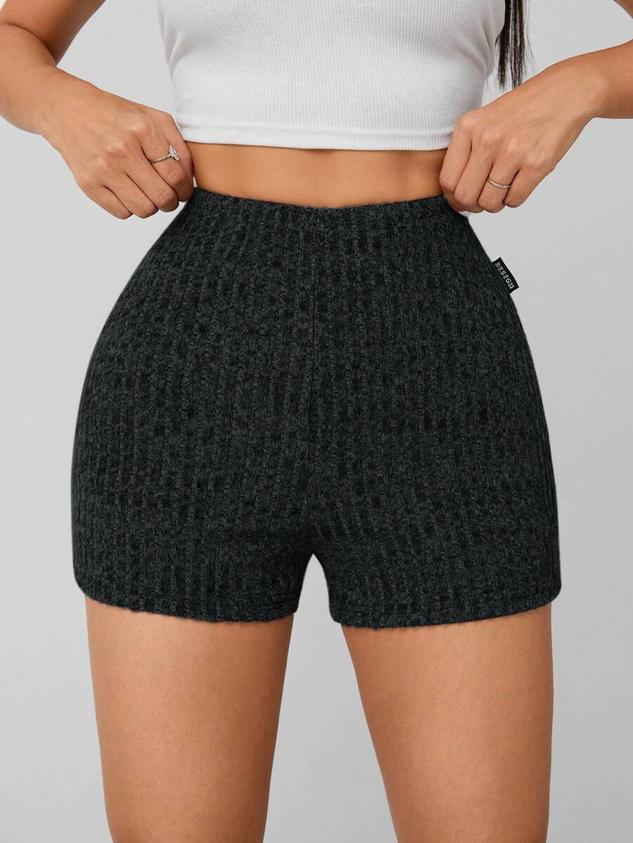 SHEIN PETITE Summer Marled Knit Biker Shorts - Dark Grey - View 1