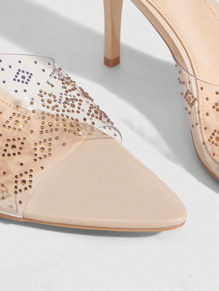 CUCCOO SZL Women Shoes Ladies Summer New Apricot Transparent Film Rhinestone High Heel Sandals Fashion Gorgeous Sexy Party Ladies Sandals Slippers Spring Shoes