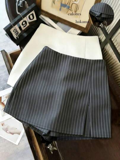 Franclia Women's Summer High Waist Striped Fabric A-Line Skirt With Built-In Shorts, Elastic Waist, Casual & Fashionable Young Style