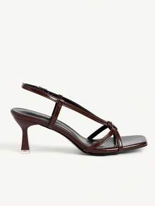 CUCCOO CHICEST Brown Strap Stiletto Square Toe Cross Strap Strap Banquet Ladies High Heel Sandals Wedding Shoes - Brown - View 3