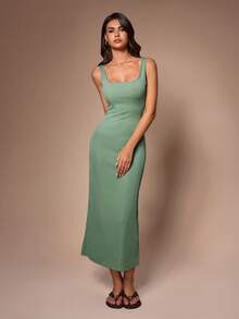 Lazeform Women's Casual Long Nightgown, Minimalist Fitted Backless Maxi Dress For Outdoor Wear - Green - View 1