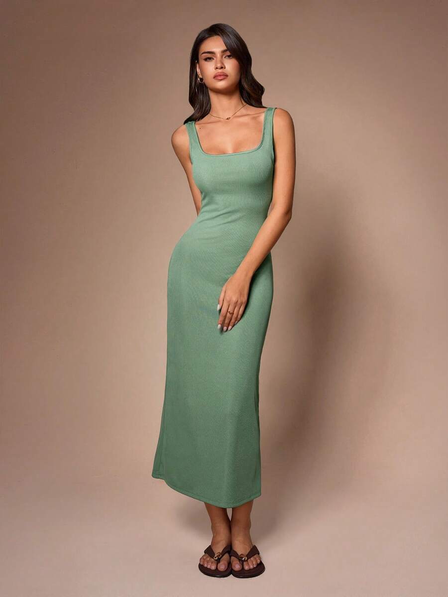 Lazeform Women's Casual Long Nightgown, Minimalist Fitted Backless Maxi Dress For Outdoor Wear - Green - View 1