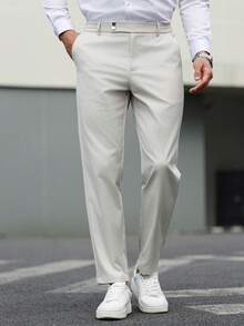 Manfinity Mode Men's Solid Color Pocket Casual Versatile Commute Suit Pants - Beige - View 5