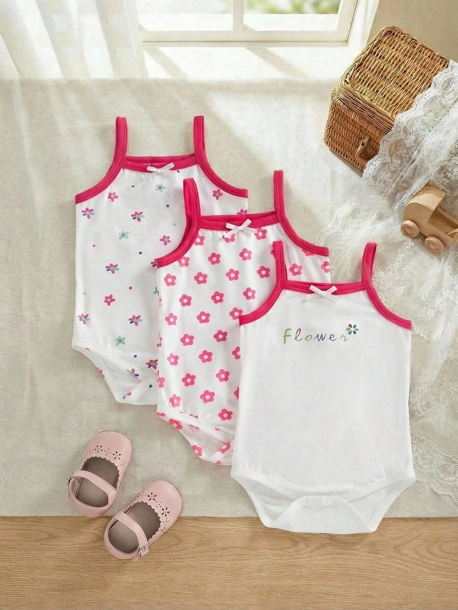 Souflis Souflis Bộ 3 món áo liền quần không tay phối màu dễ thương cho bé gái sơ sinh/trẻ nhỏ, thích hợp mặc mùa hè. - Nhiều màu - Xem 1