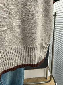 SHEIN Franclia Áo len nữ dệt kim dáng rộng, họa tiết hoa ngọt ngào, phong cách retro, hàng mới về, thích hợp cho mùa xuân/thu. - Cà phê nâu - Xem 3