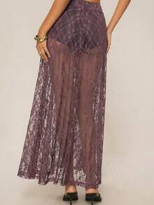 ATUI Studio 女士蕾丝透明性感半身裙，优雅百搭，适合派对、通勤、圣诞派对、婚礼宾客、海滩等场合。 - 咖啡棕 - 查看 2