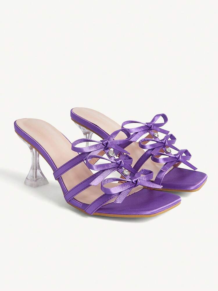 CUCCOO CHICEST Bow Decor Square Toe Solid Color Elegant High Heel Sandals Wedding Shoes Summer Shoes Bride Shoes