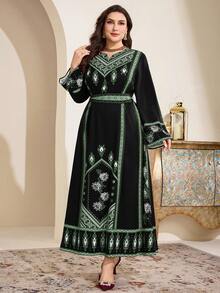 Al Najma Plus Size Women's Geometric Print Casual Dress, Suitable For Party, Daily Wear, And Outings - Dark Green - View 4