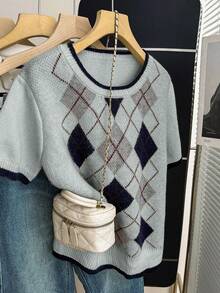 Franclia New Casual Loose Commuter Minimalist Design Women Knit Top, Spring/Autumn - Grey - View 6