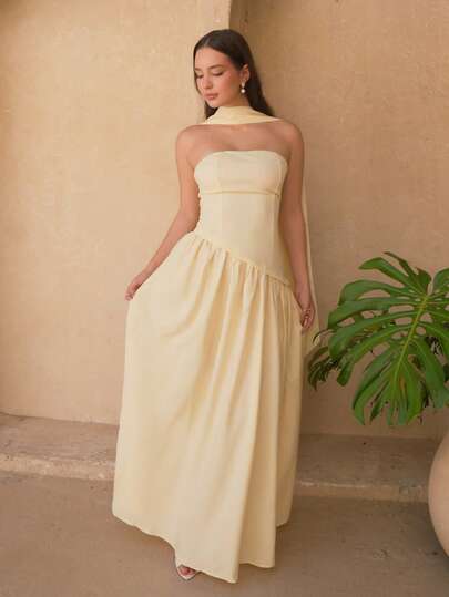 Duda Rubert Nuevo vestido de corte alto a la moda con patchwork asimétrico, sin tirantes, faja fluida, diseño sexy y elegante, adecuado para vacaciones, citas románticas, fiestas de graduación, bodas