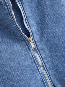 GlowEve Women's Round Neck Letter Pattern Fleece Casual Versatile Date Denim Top - Blue - View 5