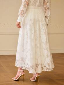 ZEYLAH White Laser Cut Pleated Skirt - White - View 3