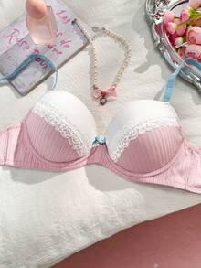 PetitDoll Women's Lace Patchwork Bow Underwire Padded Bra - White - View 6