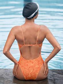 Swim Nautrix Traje de baño de una pieza de secado rápido con estampado de concha naranja para mujer, nueva llegada de primavera/verano/otoño - Naranja - Ver 2