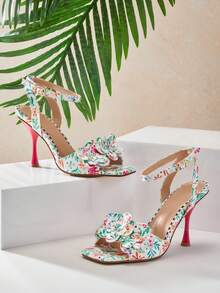 SHUZIA Giày sandal cao gót mũi nhọn trang nhã dành cho nữ với họa tiết hoa. - trắng - Xem 8