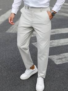 Manfinity Mode Men's Solid Color Pocket Casual Versatile Commute Suit Pants - Beige - View 6