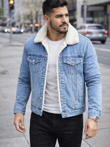 Chamarra de mezclilla vaquera con forro de borrega - Estilo casual moderno - Lavado ligero - Ver 1