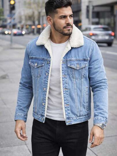 Chamarra de mezclilla vaquera con forro de borrega - Estilo casual moderno