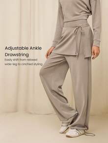 GLOWMODE X Reem Modest SoftSerene Modal Easy Shift Silky-Smooth Soft Breathable Adjustable Drawstring Ankle Side Pocket 2-In-1 Wide-Leg Jogger Daily Casual Street Wear - Khaki - View 4