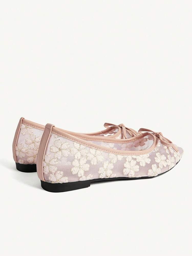 CUCCOO CHICEST Pointed Toe Mesh Breathable Bow Lace Ballet Shoes, Elegant Fairy Style Versatile Pink Flat Shoes Elegant Shoes Wedding Shoes