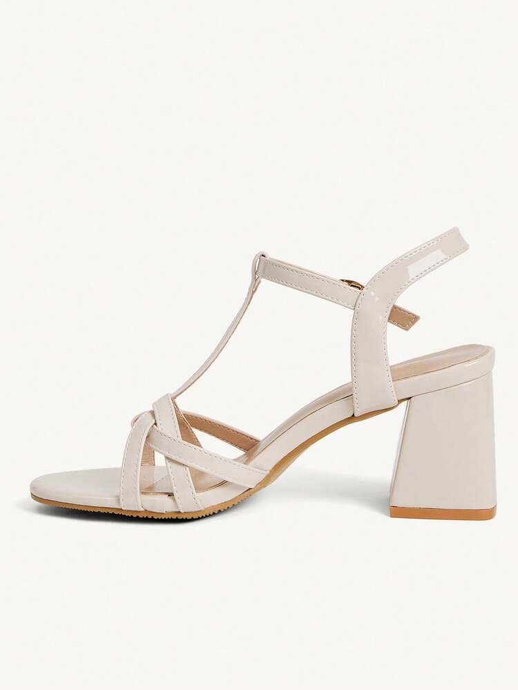 CUCCOO CHICEST Women's Solid Color Striped Round Toe Chunky Heel Sandals Wedding Shoes Summer Shoes Bride Shoes