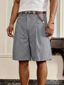 SWAVVY Men's Striped Print Casual Shorts - Black and White - View 4