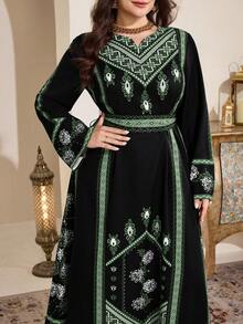 Al Najma Plus Size Women's Geometric Print Casual Dress, Suitable For Party, Daily Wear, And Outings - Dark Green - View 6
