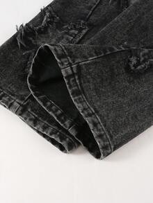 Sparklyn Tween Girls Y2K 风格女孩牛仔裤，黑色，五角星刺绣贴片，直筒宽松版型，舒适柔软面料，日常时尚百搭 - 黑色 - 查看 4