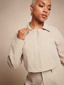 Vixey Woven Twill Cocoon Sleeve Pointed Collar Zip Up Jacket - Apricot - View 6