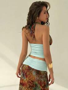 Aloruh 女士波西米亚印花露背吊带背心+半身裙度假性感两件套 - 彩色 - 查看 5