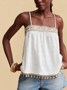 Travachic White,Summer,Boho,Vacation,Holiday Elegant Tropical Print Sling Tank Top,Casual Loose Outfits For Women,Suitable For Beach Cruise,Music Festival - Multicolor - View 5
