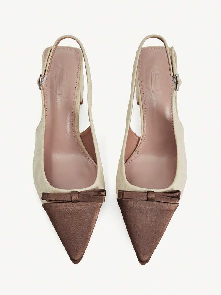 CUCCOO CHICEST Women Shoes Summer And Summer Bow Decoration Pointed Button Slingback Thick Heel 6.2cm Women's High Heel Shoes Elegant Suede Splicing Solid Color Women's Shoes Commuter Party Wedding Shoes Summer Shoes Bride Shoes