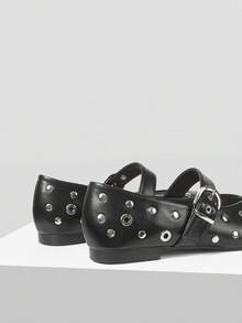 Mnmlis Women's Fashion Slip-On Shoes With Chicken Eye Buckle Design, Suitable For Daily Wear - Black - View 5