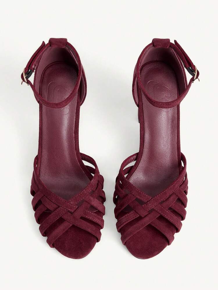 CUCCOO CHICEST Women Shoes Summer And Summer New Hollow Woven Open Toe Round Toe Thick Heel Back Bag With Buckle 8.5cm Women's High Heel Sandals Suede Solid Color Elegant Versatile Daily Dating Women's Shoes Summer Shoes Wedding Shoes Bride Shoes