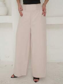 Duda Rubert 夏季裤子女士条纹抽绳腰直筒宽松休闲裤 - 杏色 - 查看 5