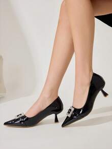 CUCCOO CHICEST 女士纯色尖头水钻装饰优雅高跟鞋 - 黑色 - 查看 7
