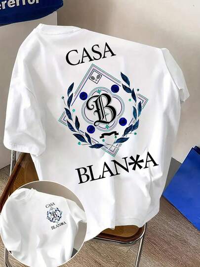 Glimmora Men's Letter Print Round Neck Short Sleeve Casual Versatile T-Shirt