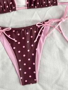 Swim Mod 两件套豹纹蝴蝶结性感女士比基尼套装，挂脖式吊带泳衣 - 彩色 - 查看 4