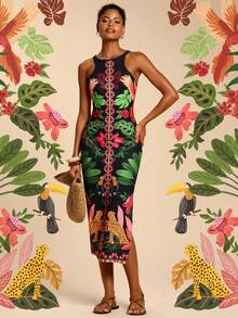 Travachic Đầm nữ dài ngang gối, cổ tròn, ôm dáng, in họa tiết hoa. - Nhiều màu - Xem 1