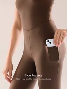 GLOWMODE Áo liền thân FeatherFit™-Air 24" mang lại cảm giác thoải mái, mềm mại như bơ, co giãn, thấm hút mồ hôi, có mút ngực tháo rời, túi bên hông, lưng hở, thích hợp cho yoga, pilates, tập gym, studio và mặc hàng ngày. - màu nâu - Xem 6